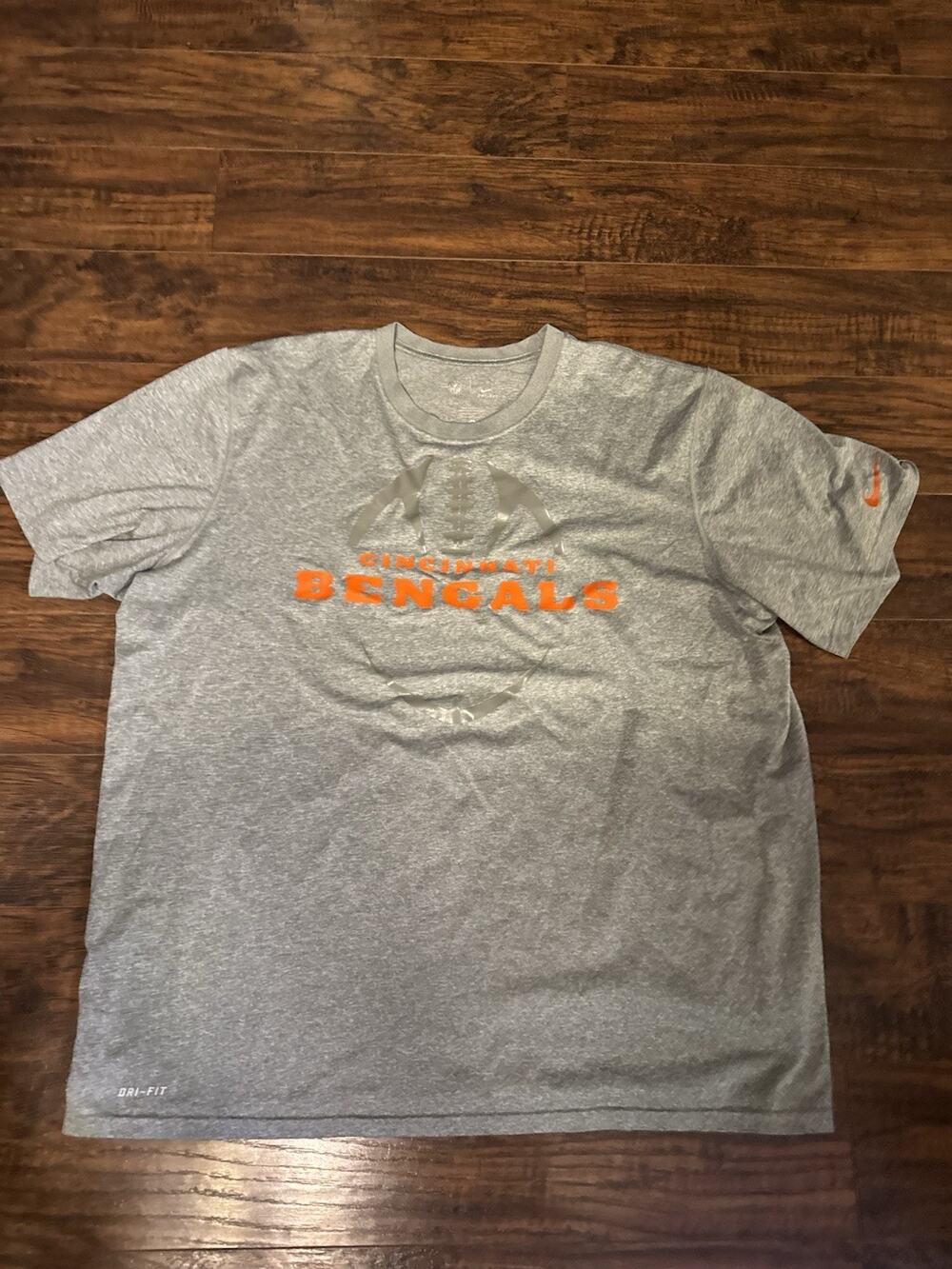 Cincinnati Bengals Shirt Mens Gray Short Sleeve Dri Fit NFL Nike 2XL